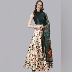 Floral Cream and Green Women's Skirt